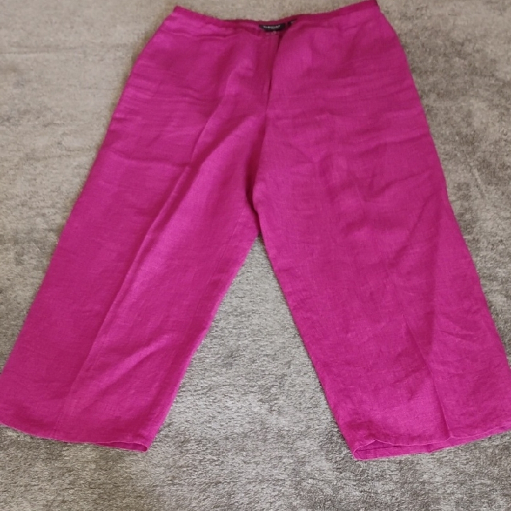 Parisian Signature Petite 100% Linen Fuchsia Pants
